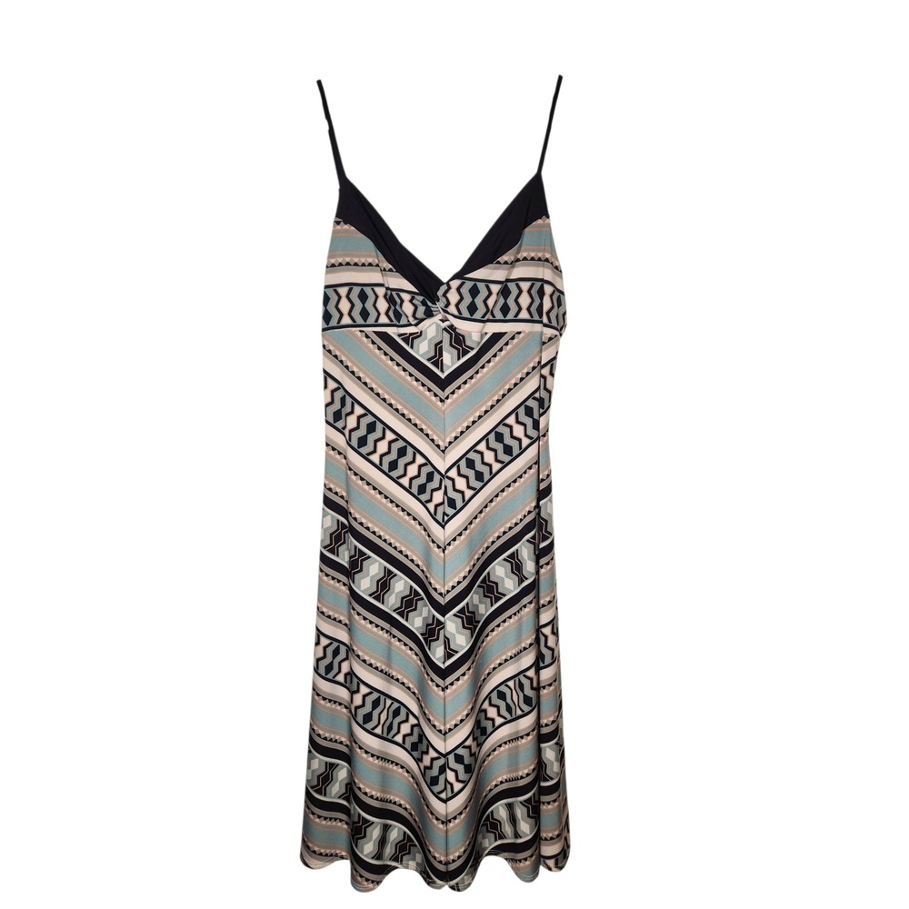 VTG BCBG Y2K Geometric Chevron Slip Dress Black Blue Fairy Boho Grunge Indie M